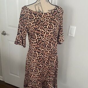 NY Collection Animal Print Long Sleeve Dress